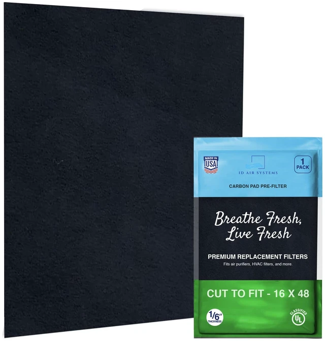 Main image of Cut-to-Fit Activated Carbon Filter Pad, 16 x 48 Sheet | Trims to any size for furnace, AC, HVAC, vents & range hoods; absorbs smoke, pet & cooking odors; UL 900 certified; USA made