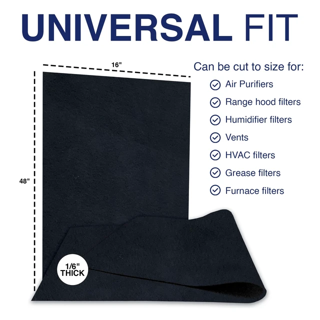 Alt view image 3 of 7 - Cut-to-Fit Activated Carbon Filter Pad, 16 x 48 Sheet | Trims to any size for furnace, AC, HVAC, vents & range hoods; absorbs smoke, pet & cooking odors; UL 900 certified; USA made