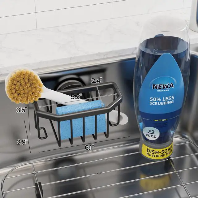 Alt view image 5 of 7 - Sponge Holder with Strong Suction Cup, Dish Sponge Caddy Inside Sink Removable, Rustproof Aluminum for Sponges, Brushes, Stoppers and Scrapers - Black