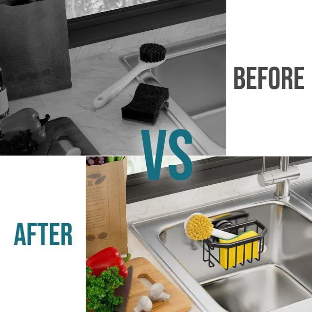 Alt view image 6 of 7 - Sponge Holder with Strong Suction Cup, Dish Sponge Caddy Inside Sink Removable, Rustproof Aluminum for Sponges, Brushes, Stoppers and Scrapers - Black