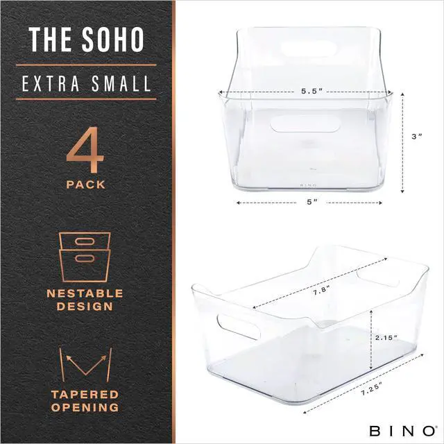 Alt view image 2 of 7 - | Plastic Organizer Bins, X-Small - 4 Pack | THE SOHO COLLECTION | Multi-Use Organizer Bins | Pantry & Freezer Bin | Plastic Storage Containers | Bin for Home & Kitchen Org