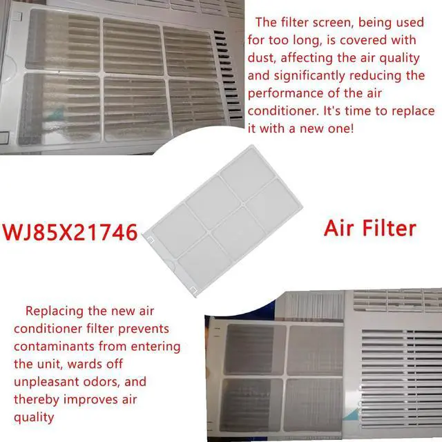 Alt view image 5 of 6 - 1 Pack WJ85X21746 Air Filter Replacement Parts for Room Air Conditioner Compatible with AHQ06LYW1,AHQ06LYQ1,AHR05LWQ2,AHR05LWQ2,Replaces A0010209471,AP6280063,White