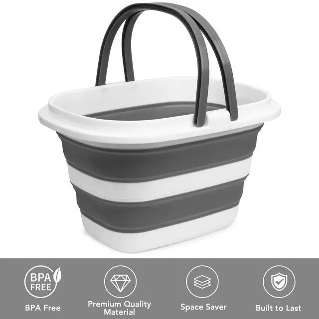 Alt view image 3 of 6 - Large Collapsible Mop Bucket, 16L(4.2 Gallon) Plastic Bucket for House Cleaning, Car Washing, Silicone Cleaning Supplier Organizer, Portable Basket with Handle for Laundry Storage, RV Camping, Fishing