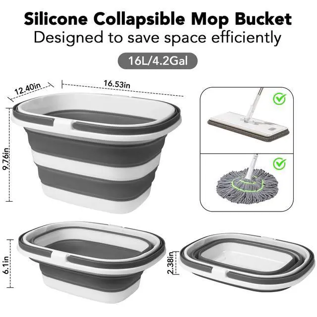 Alt view image 2 of 6 - Large Collapsible Mop Bucket, 16L(4.2 Gallon) Plastic Bucket for House Cleaning, Car Washing, Silicone Cleaning Supplier Organizer, Portable Basket with Handle for Laundry Storage, RV Camping, Fishing