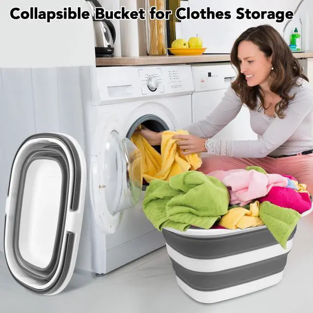 Alt view image 5 of 6 - Large Collapsible Mop Bucket, 16L(4.2 Gallon) Plastic Bucket for House Cleaning, Car Washing, Silicone Cleaning Supplier Organizer, Portable Basket with Handle for Laundry Storage, RV Camping, Fishing