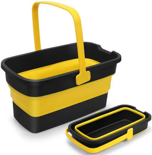 Main image of Collapsible Mop Bucket for Cleaning with Handle, Silicone Square Wash Bucket for Windows Cleaning Car Washing,Cleaning Supplies Organizer Plastic Water Bucket for Storage Household use, 3-Gallon
