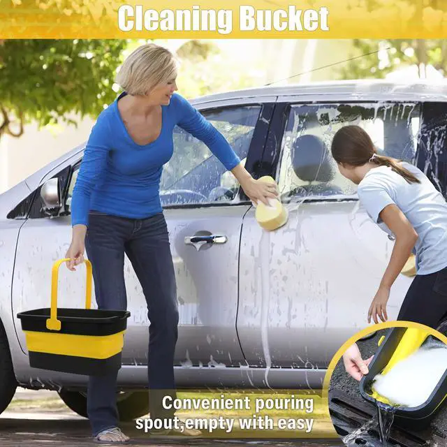 Alt view image 4 of 7 - Collapsible Mop Bucket for Cleaning with Handle, Silicone Square Wash Bucket for Windows Cleaning Car Washing,Cleaning Supplies Organizer Plastic Water Bucket for Storage Household use, 3-Gallon