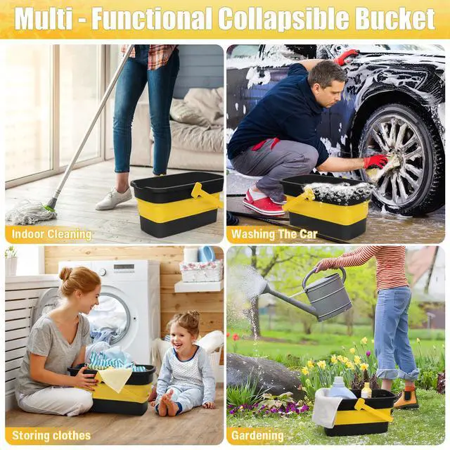 Alt view image 5 of 7 - Collapsible Mop Bucket for Cleaning with Handle, Silicone Square Wash Bucket for Windows Cleaning Car Washing,Cleaning Supplies Organizer Plastic Water Bucket for Storage Household use, 3-Gallon