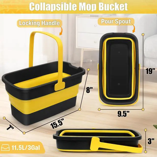 Alt view image 6 of 7 - Collapsible Mop Bucket for Cleaning with Handle, Silicone Square Wash Bucket for Windows Cleaning Car Washing,Cleaning Supplies Organizer Plastic Water Bucket for Storage Household use, 3-Gallon