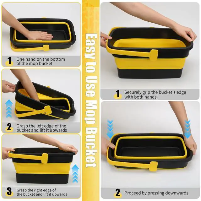Alt view image 7 of 7 - Collapsible Mop Bucket for Cleaning with Handle, Silicone Square Wash Bucket for Windows Cleaning Car Washing,Cleaning Supplies Organizer Plastic Water Bucket for Storage Household use, 3-Gallon