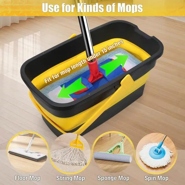 Alt view image 2 of 7 - Collapsible Mop Bucket for Cleaning with Handle, Silicone Square Wash Bucket for Windows Cleaning Car Washing,Cleaning Supplies Organizer Plastic Water Bucket for Storage Household use, 3-Gallon