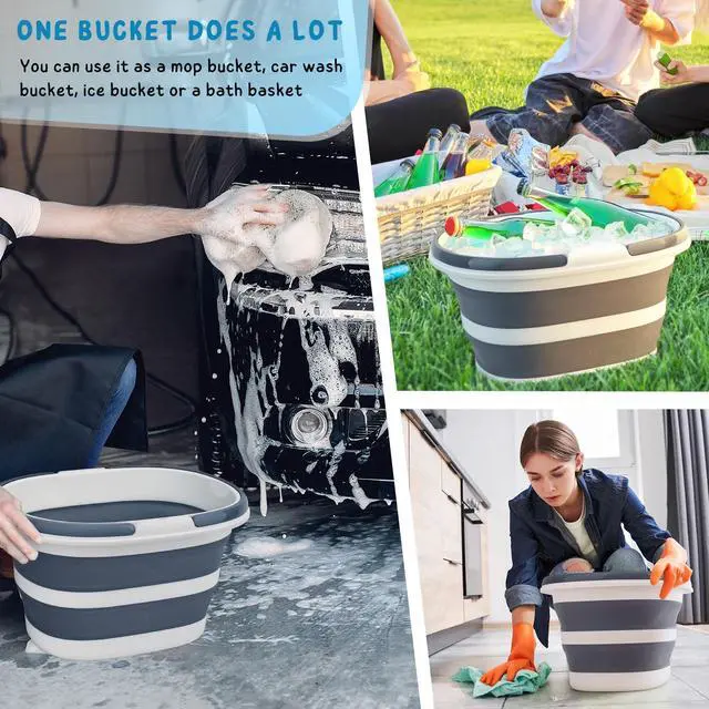 Alt view image 3 of 7 - Collapsible Water Bucket with Handle, 10L(2.6 Gallon) Foldable Plastic Bucket for Mopping, Window Cleaning, Car Washing, Fishing, Ice Buckets for Camping, Portable Household Organizer Caddy