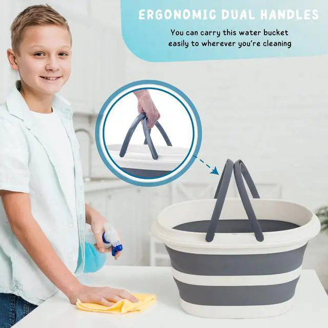 Alt view image 5 of 7 - Collapsible Water Bucket with Handle, 10L(2.6 Gallon) Foldable Plastic Bucket for Mopping, Window Cleaning, Car Washing, Fishing, Ice Buckets for Camping, Portable Household Organizer Caddy