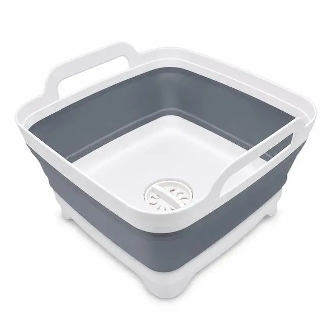 Main image of 2.4 Gal(9L) Collapsible Dish Basin with Drain Plug, Space Saving Outdoor Multiuse Foldable Sink Tub, Dishpan, Kitchen Storage Tray for Camping, Vegetable Washing, RV (Gray)