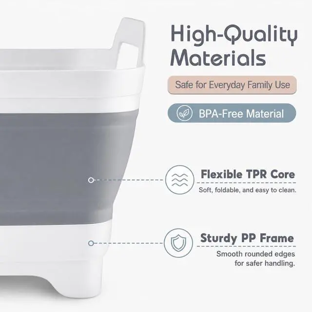 Alt view image 4 of 7 - 2.4 Gal(9L) Collapsible Dish Basin with Drain Plug, Space Saving Outdoor Multiuse Foldable Sink Tub, Dishpan, Kitchen Storage Tray for Camping, Vegetable Washing, RV (Gray)