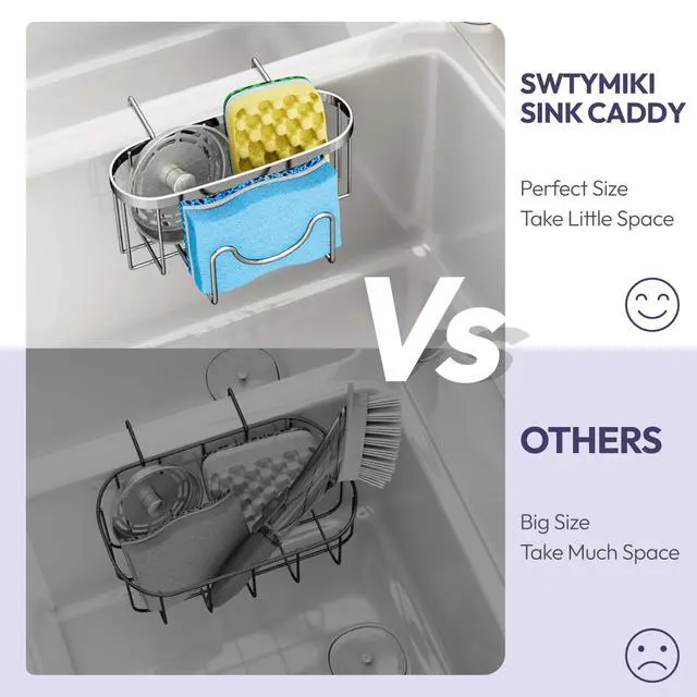 Alt view image 4 of 7 - Sponge Holder for Kitchen Sink - Movable Kitchen Caddy with M Shape Hook, Stainless Steel Hanging Sponge Caddy for Sponges, Brush, Stopper Organizer in Double Bowl Sink, Silver