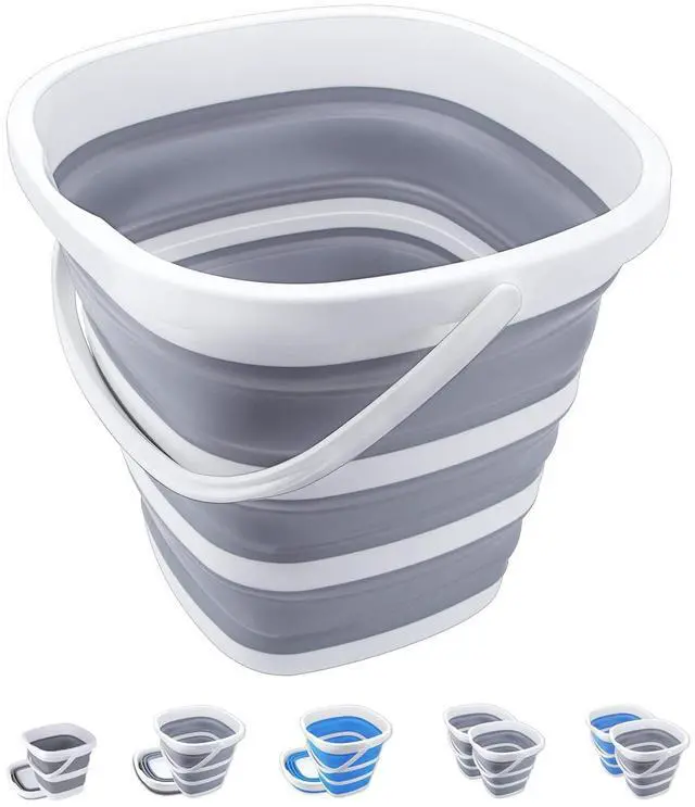 Main image of Collapsible Bucket 10L 2.6 Gallon Cleaning Bucket Mop Bucket Folding Foldable Portable Small Plastic Water Supplies for Outdoor Garden Camping Fishing Car Wash Space Saving Grey Square
