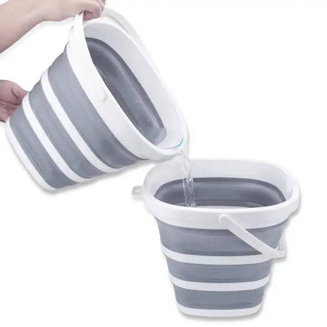 Alt view image 6 of 7 - Collapsible Bucket 10L 2.6 Gallon Cleaning Bucket Mop Bucket Folding Foldable Portable Small Plastic Water Supplies for Outdoor Garden Camping Fishing Car Wash Space Saving Grey Square
