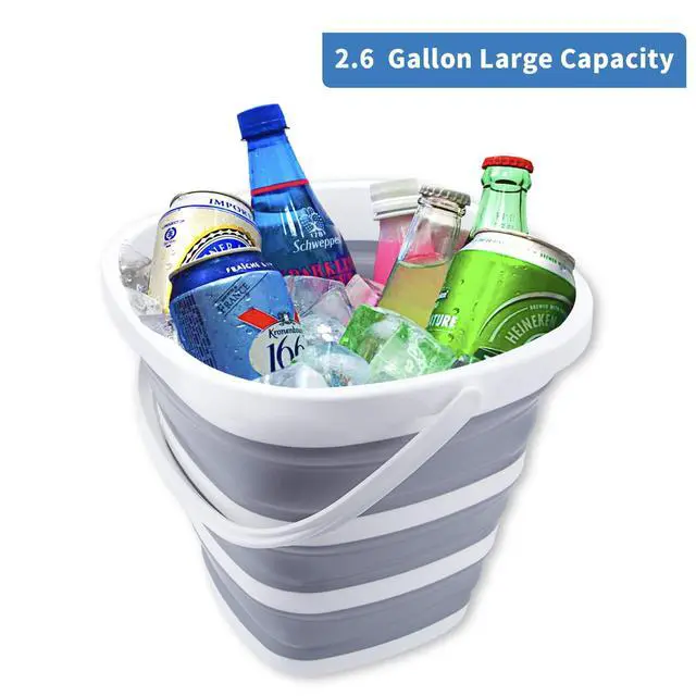 Alt view image 7 of 7 - Collapsible Bucket 10L 2.6 Gallon Cleaning Bucket Mop Bucket Folding Foldable Portable Small Plastic Water Supplies for Outdoor Garden Camping Fishing Car Wash Space Saving Grey Square