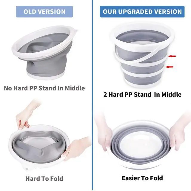 Alt view image 2 of 6 - Collapsible Bucket 10L 2.6 Gallon Cleaning Bucket Mop Bucket Folding Foldable Portable Small Plastic Water Supplies for Outdoor Garden Camping Fishing Car Wash Space Saving