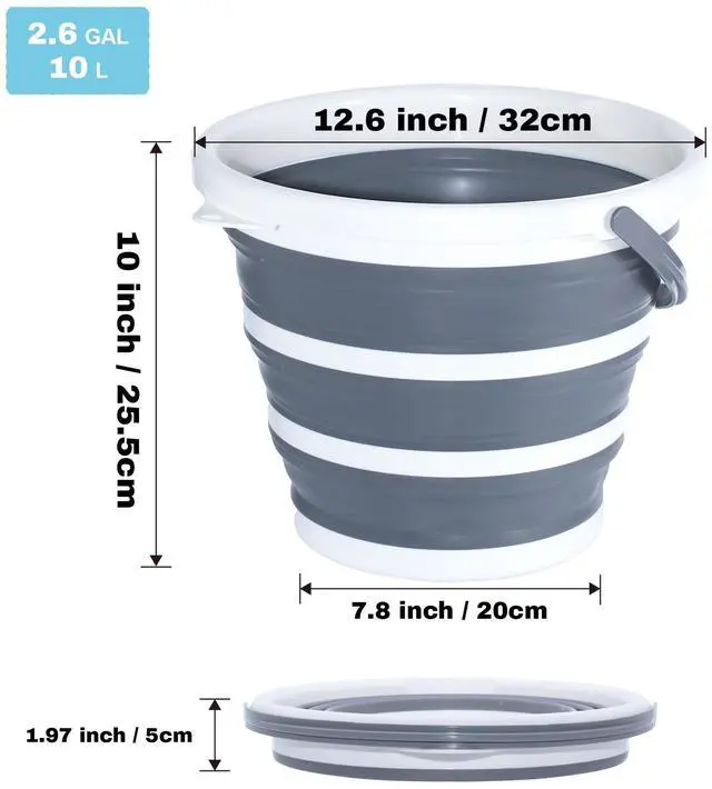 Alt view image 3 of 7 - 10L Round Collapsible Bucket, 2.6 Gallon Portable Folding Water Container with Handle for Camping, Fishing, Hiking, Travel & Gardening