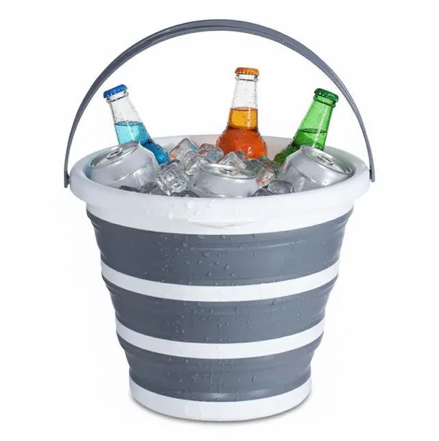 Alt view image 6 of 7 - 10L Round Collapsible Bucket, 2.6 Gallon Portable Folding Water Container with Handle for Camping, Fishing, Hiking, Travel & Gardening