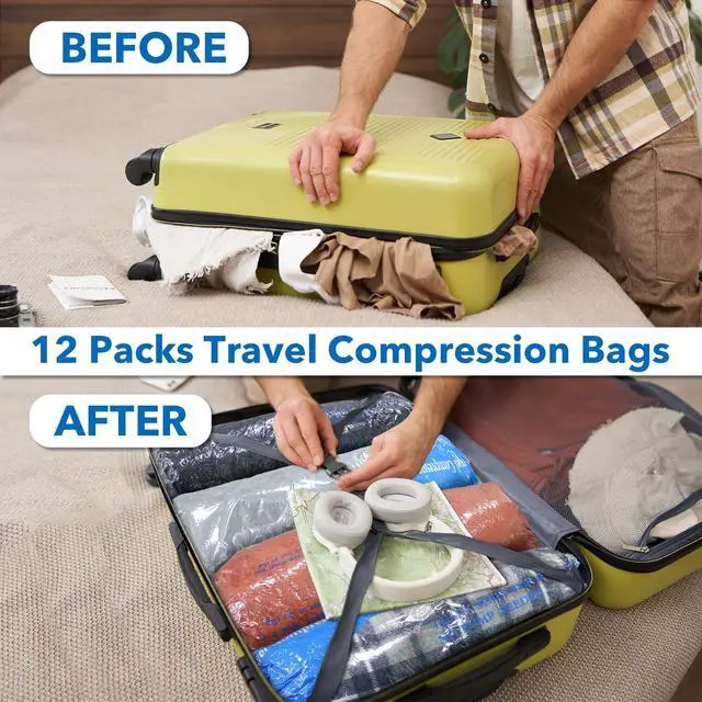 Alt view image 3 of 7 - Vacuum Storage Bags, Space Saver Sealer Bags for Clothing, Pillows, Comforters, Blankets, Bedding, Travel, 12 Roll Bags, PA+PE Material