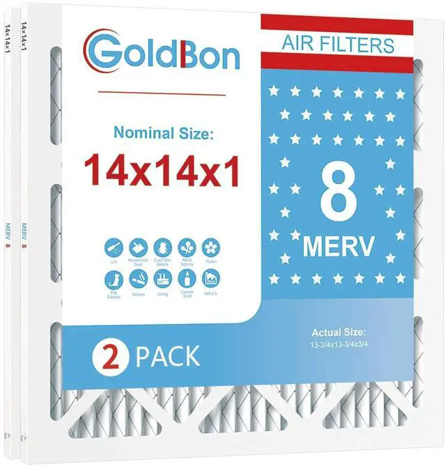 Main image of 14x14x1 Air Filter 2 Pack MERV 8 MPR 700 FPR 5- GoldBon AC Filter USA Design- Electrostatic Pleated Air Conditioner HVAC AC Furnace Filters for Pollen, Smoke,Pet Dander