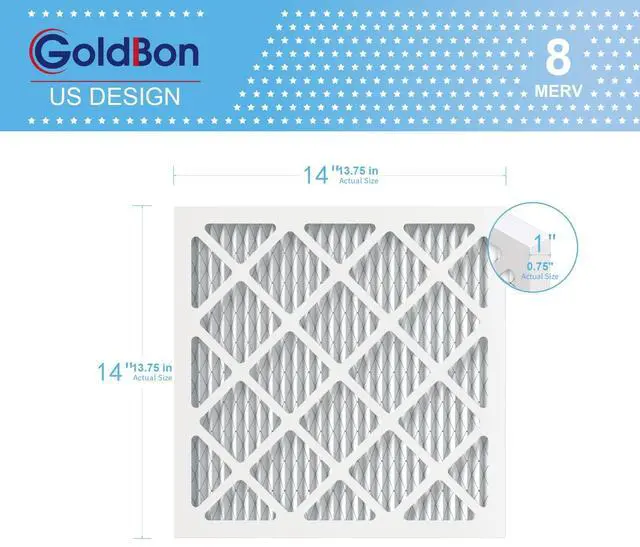 Alt view image 3 of 7 - 14x14x1 Air Filter 2 Pack MERV 8 MPR 700 FPR 5- GoldBon AC Filter USA Design- Electrostatic Pleated Air Conditioner HVAC AC Furnace Filters for Pollen, Smoke,Pet Dander