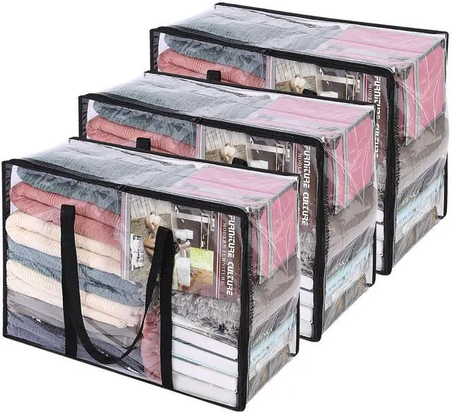 Main image of 3 Pack Clear Clothes Storage Bag, 40L Plastic Blanket Storage Bag with Zipper, Foldable Closet Organizer, Moving bags for Comforter, Blanket, Bedding, Duvet, Toys