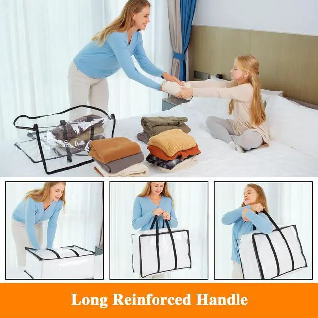 Alt view image 4 of 7 - 3 Pack Clear Clothes Storage Bag, 40L Plastic Blanket Storage Bag with Zipper, Foldable Closet Organizer, Moving bags for Comforter, Blanket, Bedding, Duvet, Toys