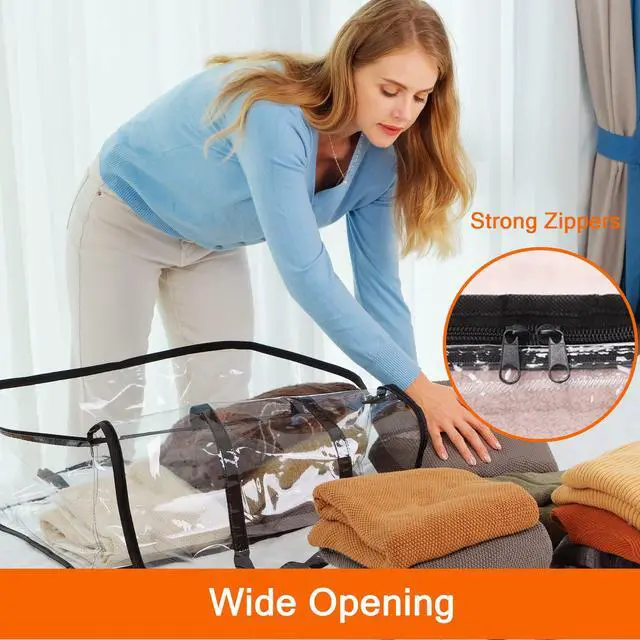 Alt view image 5 of 7 - 3 Pack Clear Clothes Storage Bag, 40L Plastic Blanket Storage Bag with Zipper, Foldable Closet Organizer, Moving bags for Comforter, Blanket, Bedding, Duvet, Toys