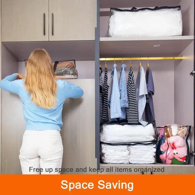 Alt view image 6 of 7 - 3 Pack Clear Clothes Storage Bag, 40L Plastic Blanket Storage Bag with Zipper, Foldable Closet Organizer, Moving bags for Comforter, Blanket, Bedding, Duvet, Toys