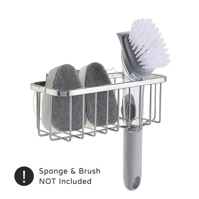 Alt view image 3 of 7 - NeverRust Deluxe Kitchen & Bathroom Sink Sponge Holder Organizer with Adhesive Mount - Additional Suction Cup Included Sponge & Brush NOT Included 7.4 x 3.3 x 2.75 Inch