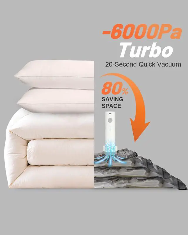 Alt view image 3 of 7 - 15 Pack Space Saver Vacuum Storage Bags with 6000Pa Wireless Air Pump for Clothes Comforters, 5 Jumbo+5 Medium+5 Small Storage Bags Vacuum Sealed, Compression Packing Ziplock Bags for Suitcase