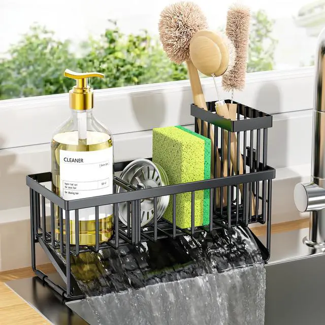 Main image of Sink Caddy Sponge Holder for Kitchen with Brush Holder and Stainless Steel Self Drain Tray, Rustproof Kitchen Sink Organizer for Sponge, Soap Dispenser Storage Accessories