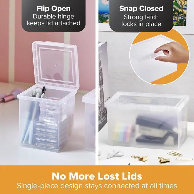 Alt view image 3 of 7 - Konnect Storage Containers with Lids, Clear Plastic Box, Stackable for Crafts, Home, and Office Organization, Labels, 3-Piece (1 4 Qt Box, 2 1.5 Qt boxes)