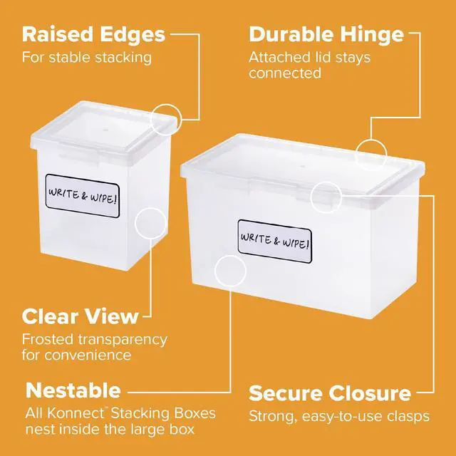 Alt view image 6 of 7 - Konnect Storage Containers with Lids, Clear Plastic Box, Stackable for Crafts, Home, and Office Organization, Labels, 3-Piece (1 4 Qt Box, 2 1.5 Qt boxes)