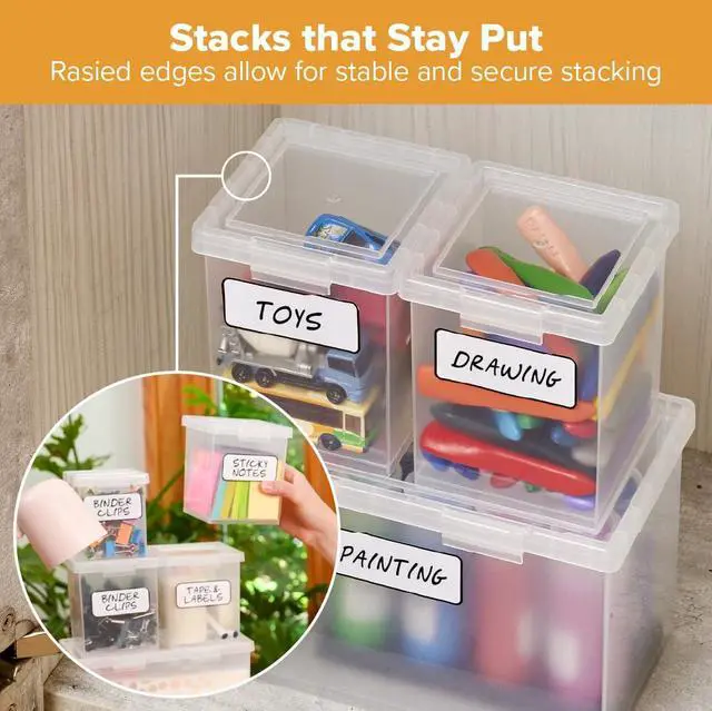 Alt view image 7 of 7 - Konnect Storage Containers with Lids, Clear Plastic Box, Stackable for Crafts, Home, and Office Organization, Labels, 3-Piece (1 4 Qt Box, 2 1.5 Qt boxes)