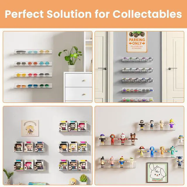 Alt view image 5 of 7 - Acrylic Shelves for Bathroom Storage, 15" Floating Shelves Wall Organizer for Perfume, Make up, Skincare, Kids Bookshelf for Bedroom, Nursery, Living Room Decor, Clear, 4 Pack