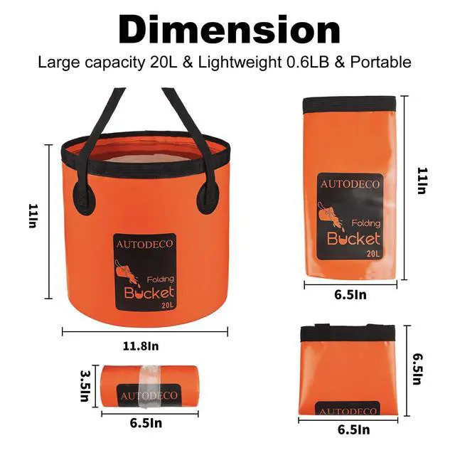 Alt view image 3 of 7 - Collapsible Bucket 5 Gallon Container Folding Water Bucket Portable Wash Basin for Camping Fishing Travelling Outdoor Gardening Orange 1Pcs 20L