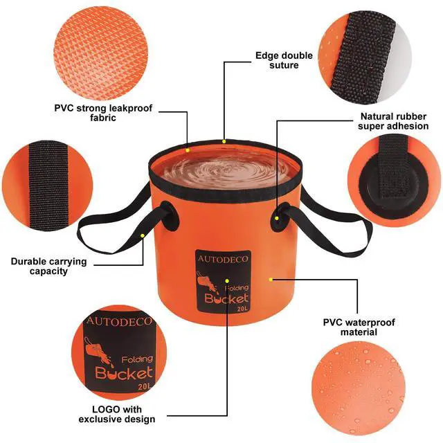 Alt view image 5 of 7 - Collapsible Bucket 5 Gallon Container Folding Water Bucket Portable Wash Basin for Camping Fishing Travelling Outdoor Gardening Orange 1Pcs 20L