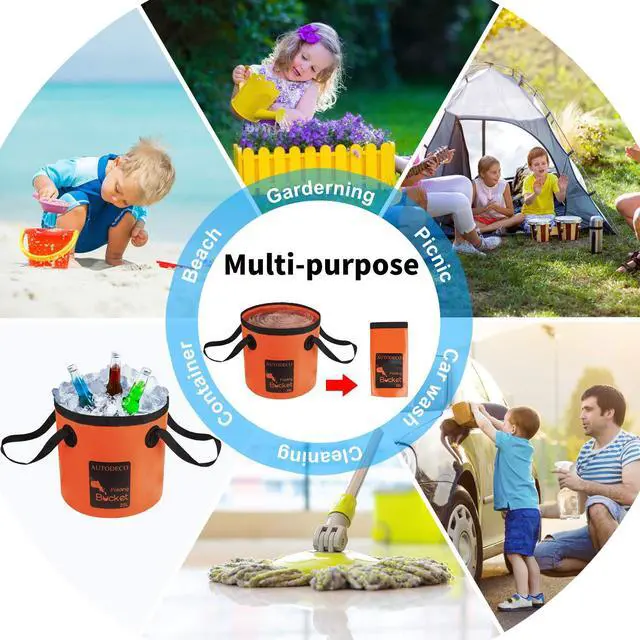 Alt view image 6 of 7 - Collapsible Bucket 5 Gallon Container Folding Water Bucket Portable Wash Basin for Camping Fishing Travelling Outdoor Gardening Orange 1Pcs 20L