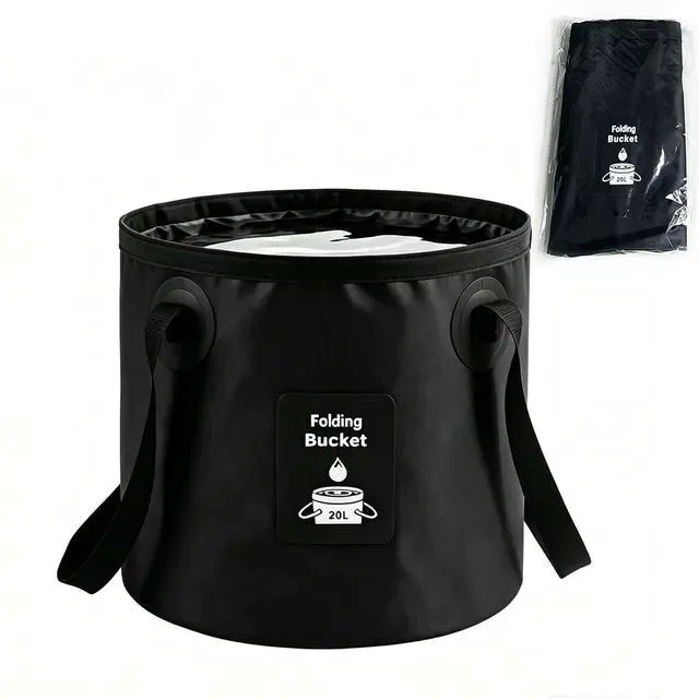 Main image of Collapsible Bucket with Handle, Lightweight Folding Water Container, Portable Collapsible Bucket for Fishing, Camping, Hiking, Backpacking, Outdoor Survival, Car Washing Black 20L