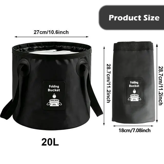 Alt view image 2 of 7 - Collapsible Bucket with Handle, Lightweight Folding Water Container, Portable Collapsible Bucket for Fishing, Camping, Hiking, Backpacking, Outdoor Survival, Car Washing Black 20L