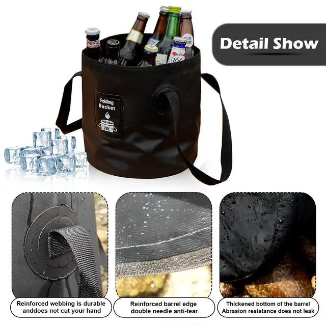 Alt view image 4 of 7 - Collapsible Bucket with Handle, Lightweight Folding Water Container, Portable Collapsible Bucket for Fishing, Camping, Hiking, Backpacking, Outdoor Survival, Car Washing Black 20L