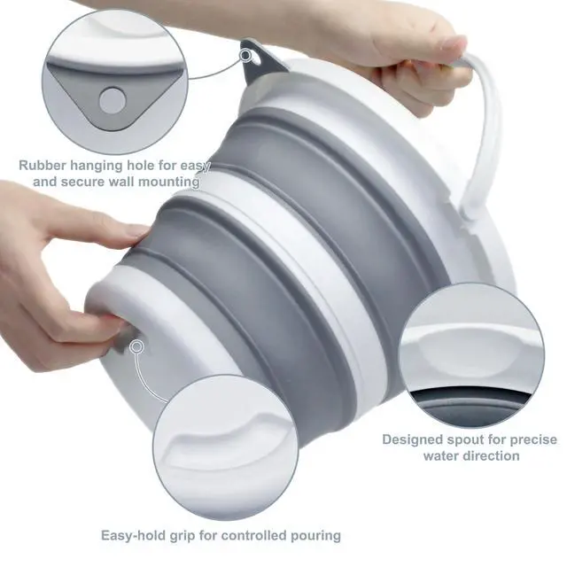 Alt view image 3 of 6 - Small Collapsible Bucket 1.3 Gal/5L, BPA-Free - Space-Efficient, Portable Foldable Water Pail for Household, Outdoor Use, Car Wash, Camping, Fishing - Grey, Single Pack