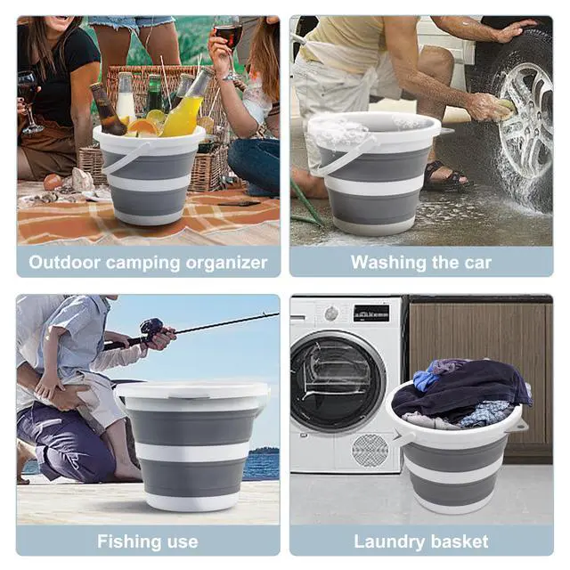 Alt view image 6 of 6 - Small Collapsible Bucket 1.3 Gal/5L, BPA-Free - Space-Efficient, Portable Foldable Water Pail for Household, Outdoor Use, Car Wash, Camping, Fishing - Grey, Single Pack