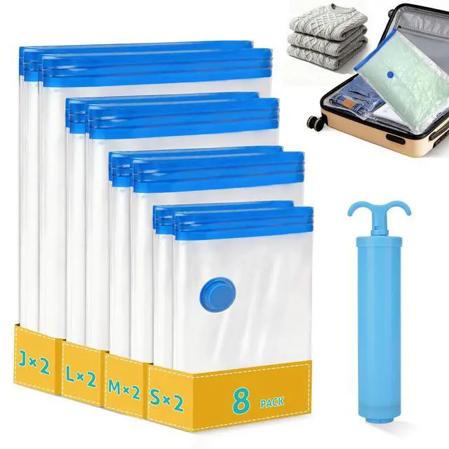 Main image of 8 Pack Travel Vacuum Storage Bags 4 Size(24/28/32/40 Inch), Portable Vacuum Seal Bags for Clothing Travel with Pump, Space Saver Bag for Luggage Suitcases Clothes Bedding Seasonal Storage