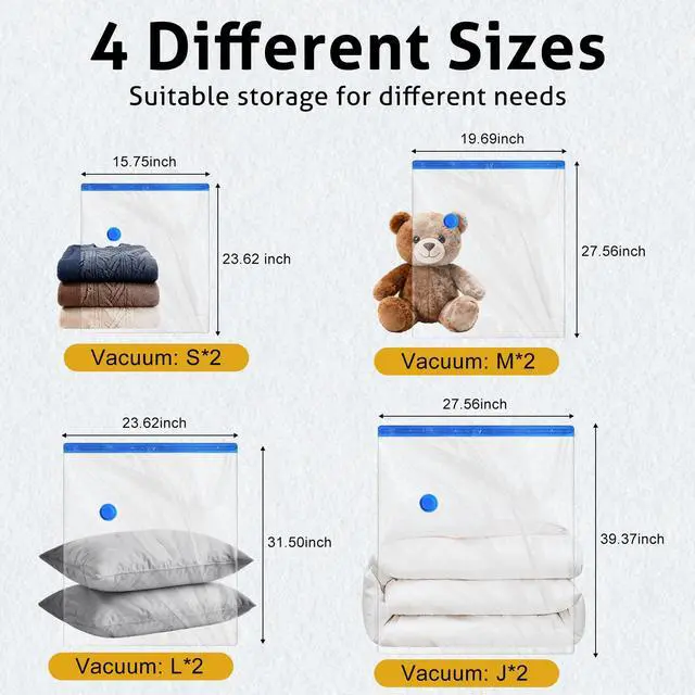 Alt view image 2 of 6 - 8 Pack Travel Vacuum Storage Bags 4 Size(24/28/32/40 Inch), Portable Vacuum Seal Bags for Clothing Travel with Pump, Space Saver Bag for Luggage Suitcases Clothes Bedding Seasonal Storage